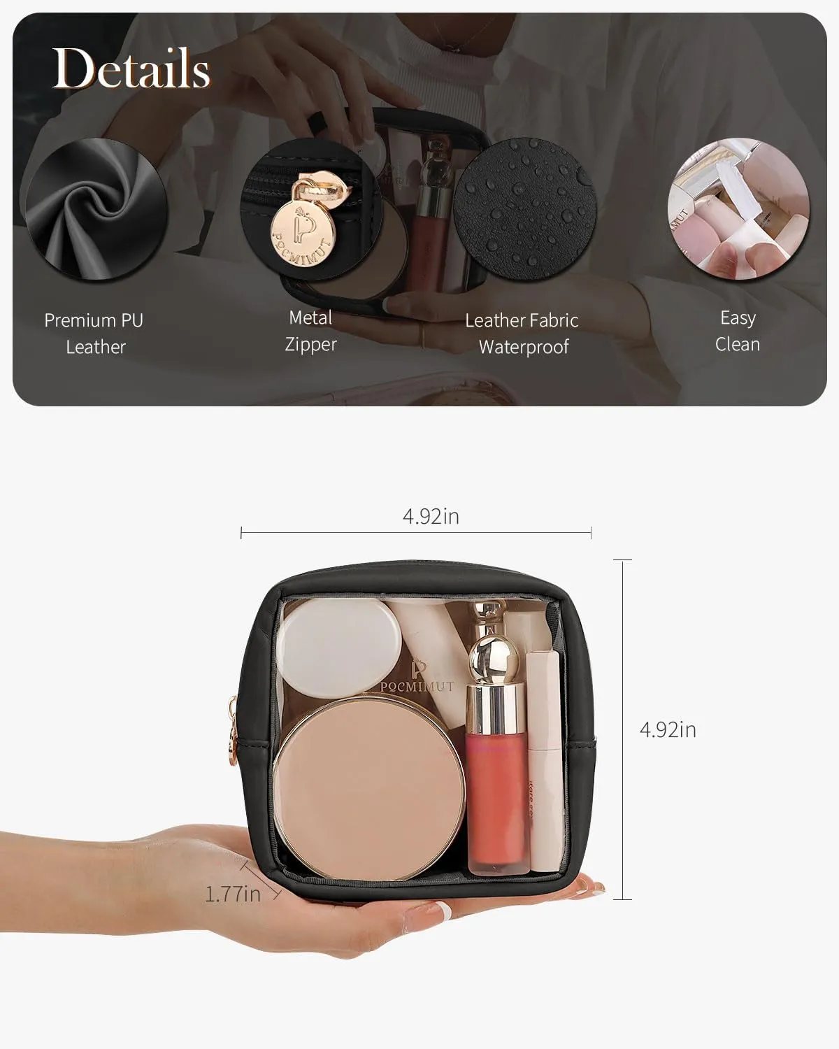 Pocmimut Makeup Bag,Mini Makeup Pouch with Small Toiletry Bag for Car Accessories for Women,Travel Essentials Organizers,Black