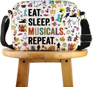 POFULL Musical Acting Gift Musical Theatre Lover Gift Eat Sleep Musicals Repeat Crossbody Bag