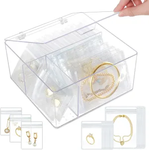 Portable Jewelry Organizer Travel Case with 65 Anti-Tarnish Jewelry Bags - 3-Layer Compact Jewelry Box for Necklaces, Bracelets, Earrings, Gift for Women, Girls, Birthday, Valentines Day