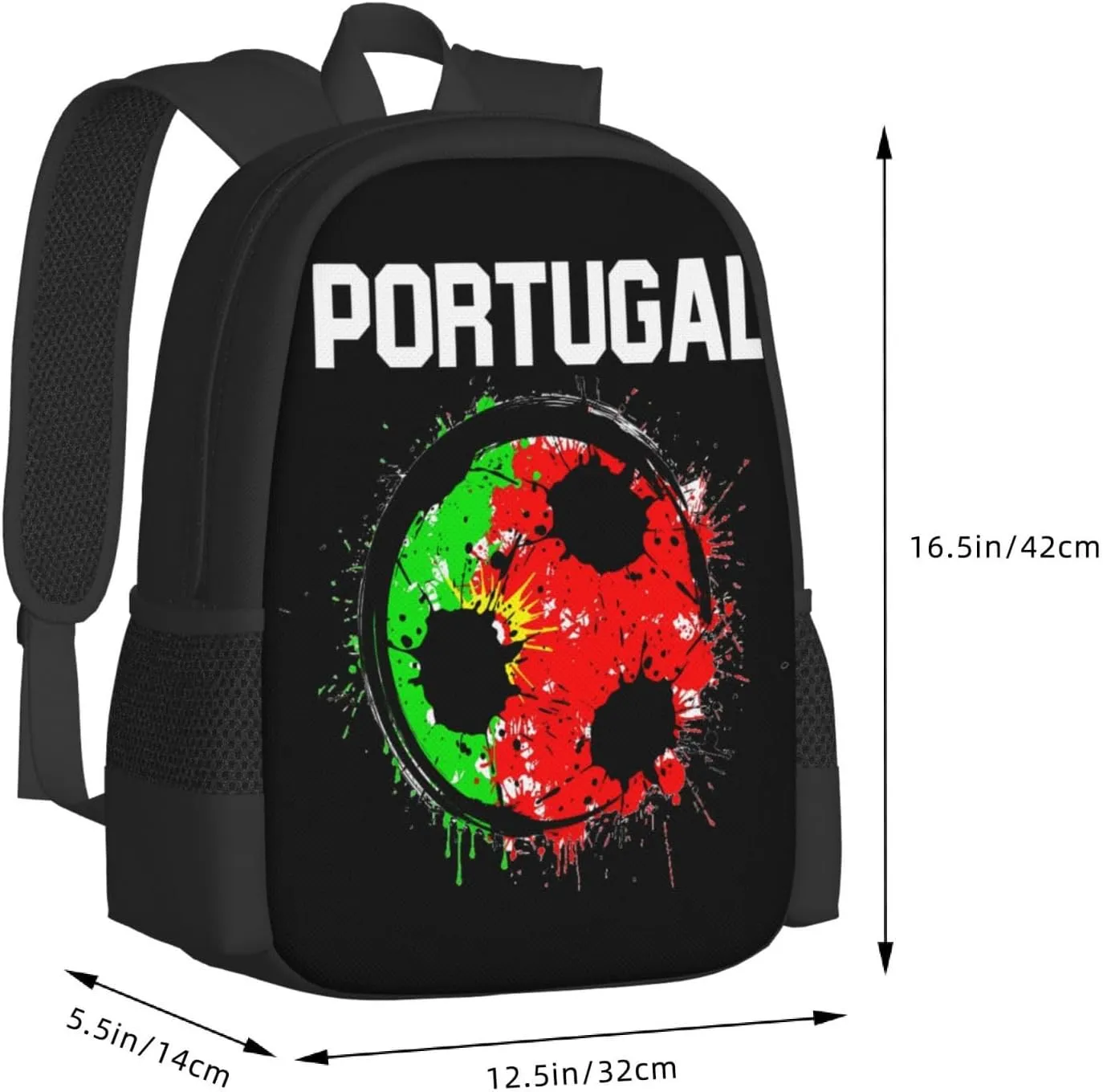 Portugal Soccer Portuguese Football Flag Travel Backpack Casual Backpacks 15 Inch Laptop Back Pack Lightweight Rucksack Outdoor Sport Daypack Large Bags for Working Camping Hiking