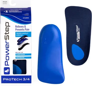 PowerStep ProTech 3/4 Orthotic Insoles - Medical Grade Arch Support Inserts for Plantar Fasciitis Relief- Made in USA - Maximum Cushioning   ShockAbsorb Orthotics (M 10-10.5 W 12-12.5)