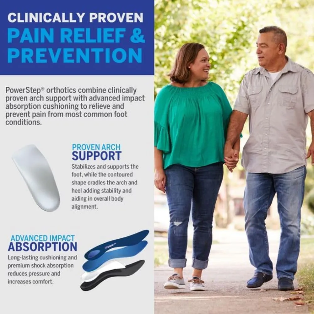PowerStep ProTech 3/4 Orthotic Insoles - Medical Grade Arch Support Inserts for Plantar Fasciitis Relief- Made in USA - Maximum Cushioning   ShockAbsorb Orthotics (M 10-10.5 W 12-12.5)