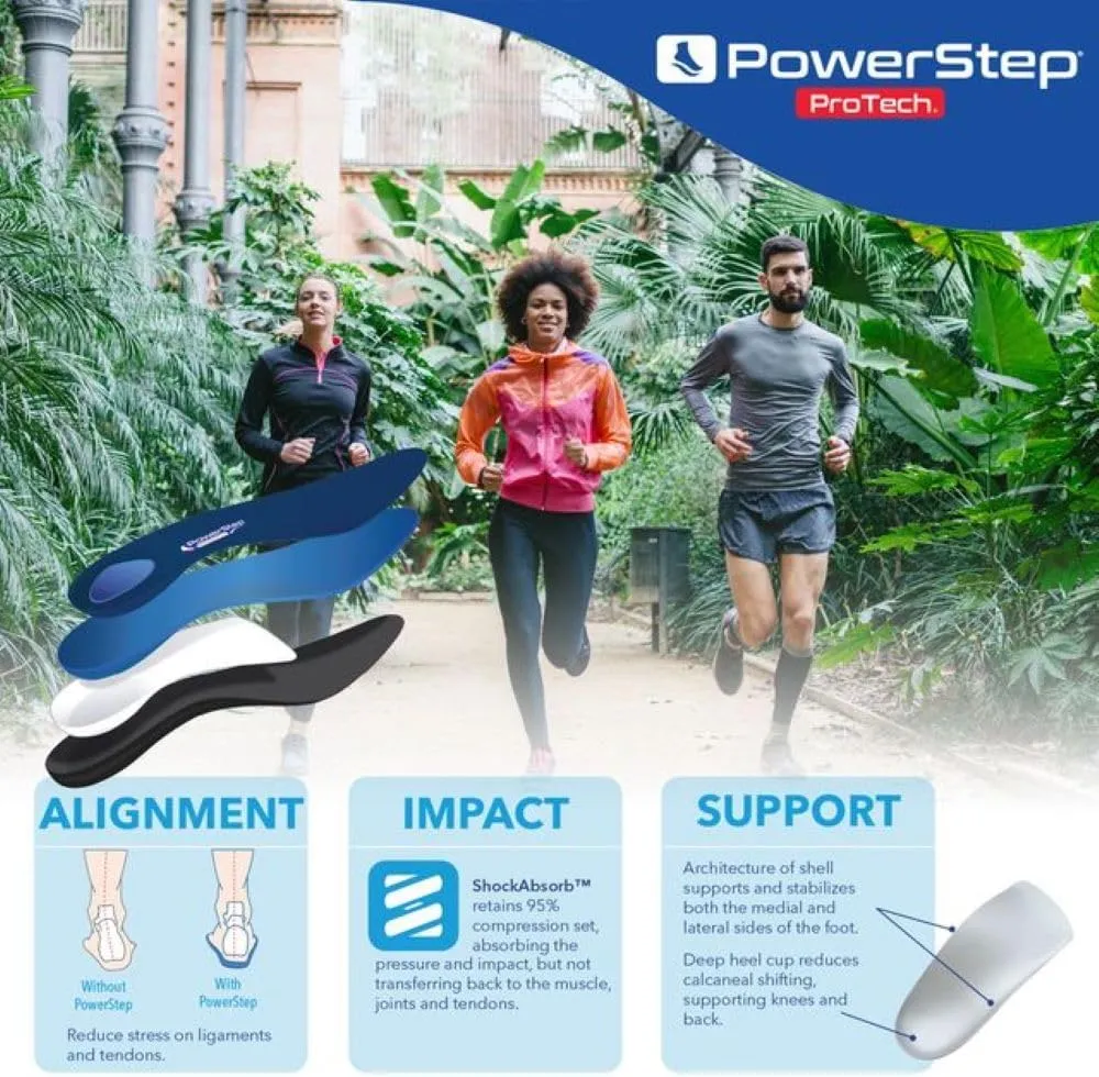 PowerStep ProTech 3/4 Orthotic Insoles - Medical Grade Arch Support Inserts for Plantar Fasciitis Relief- Made in USA - Maximum Cushioning   ShockAbsorb Orthotics (M 10-10.5 W 12-12.5)
