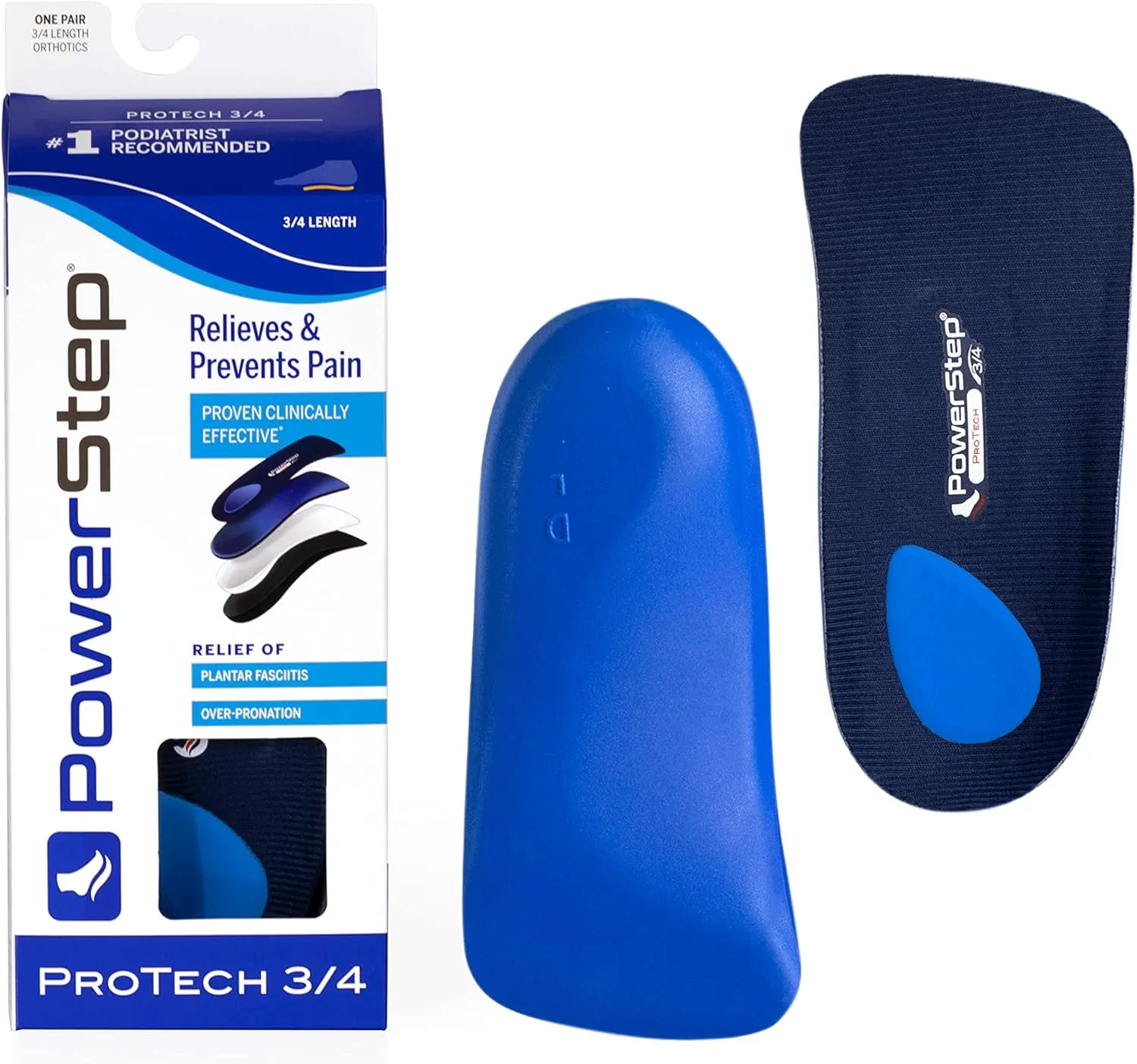 PowerStep ProTech 3/4 Orthotic Insoles - Medical Grade Arch Support Inserts for Plantar Fasciitis Relief- Made in USA - Maximum Cushioning   ShockAbsorb Orthotics (M 10-10.5 W 12-12.5)
