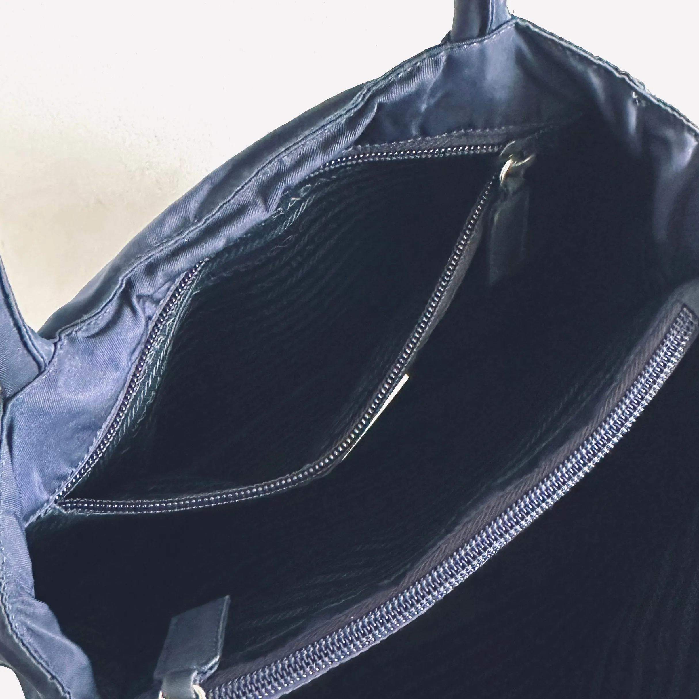 Prada Navy Blue Tessuto Classic Logo Shopper Nylon Shoulder Tote Bag