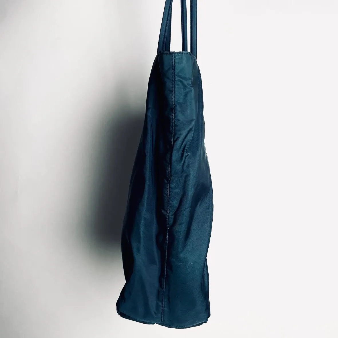 Prada Teal Blue Tessuto City Monogram Logo Nylon Structured Shoulder Shopper Tote Bag