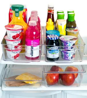 [Premium] Misc Home Refrigerator Organizer Bins - 2 Large Stackable Fridge Organizer Bins with Handles and 2 Nesting Fridge Bins w/ Lids - For Fridge Freezer and Kitchen Pantry Organizer Bins
