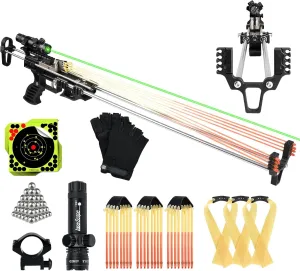 Professional Slingshot, Slingshot Rifle for Adults, Hunting Shooting Sling Shot with Laser Sight and Retractable Folding Catapult, Powerful Stainless Steel RifleTelescopic for Hunting