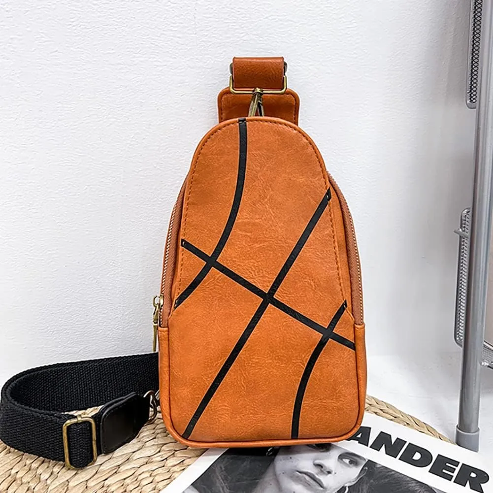 Pu Leather Football Print Sling Bag For Women, American Baseball Rugby Sports Chest Bag, Men's Travel Crossbody Bag