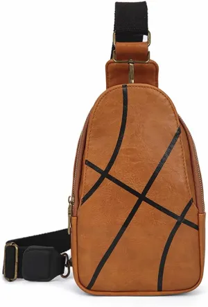 Pu Leather Football Print Sling Bag For Women, American Baseball Rugby Sports Chest Bag, Men's Travel Crossbody Bag