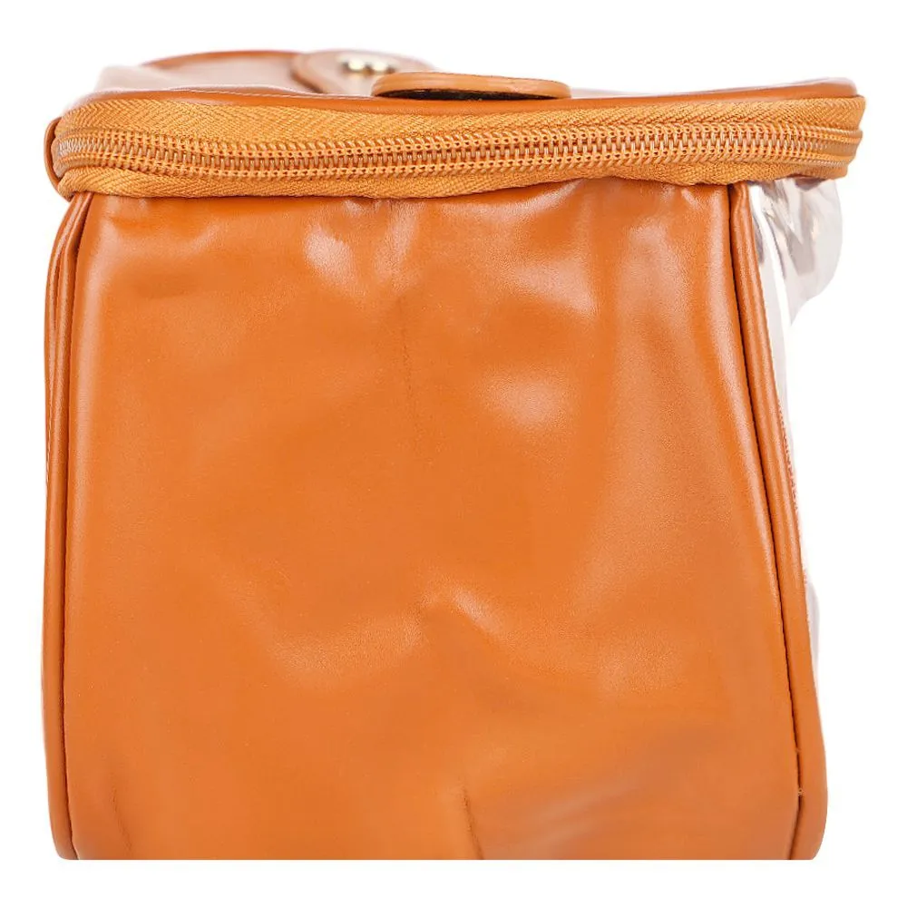 PU Leather Transparent Makeup Bag, Travel Cosmetic Organizer, Brown, AF-63