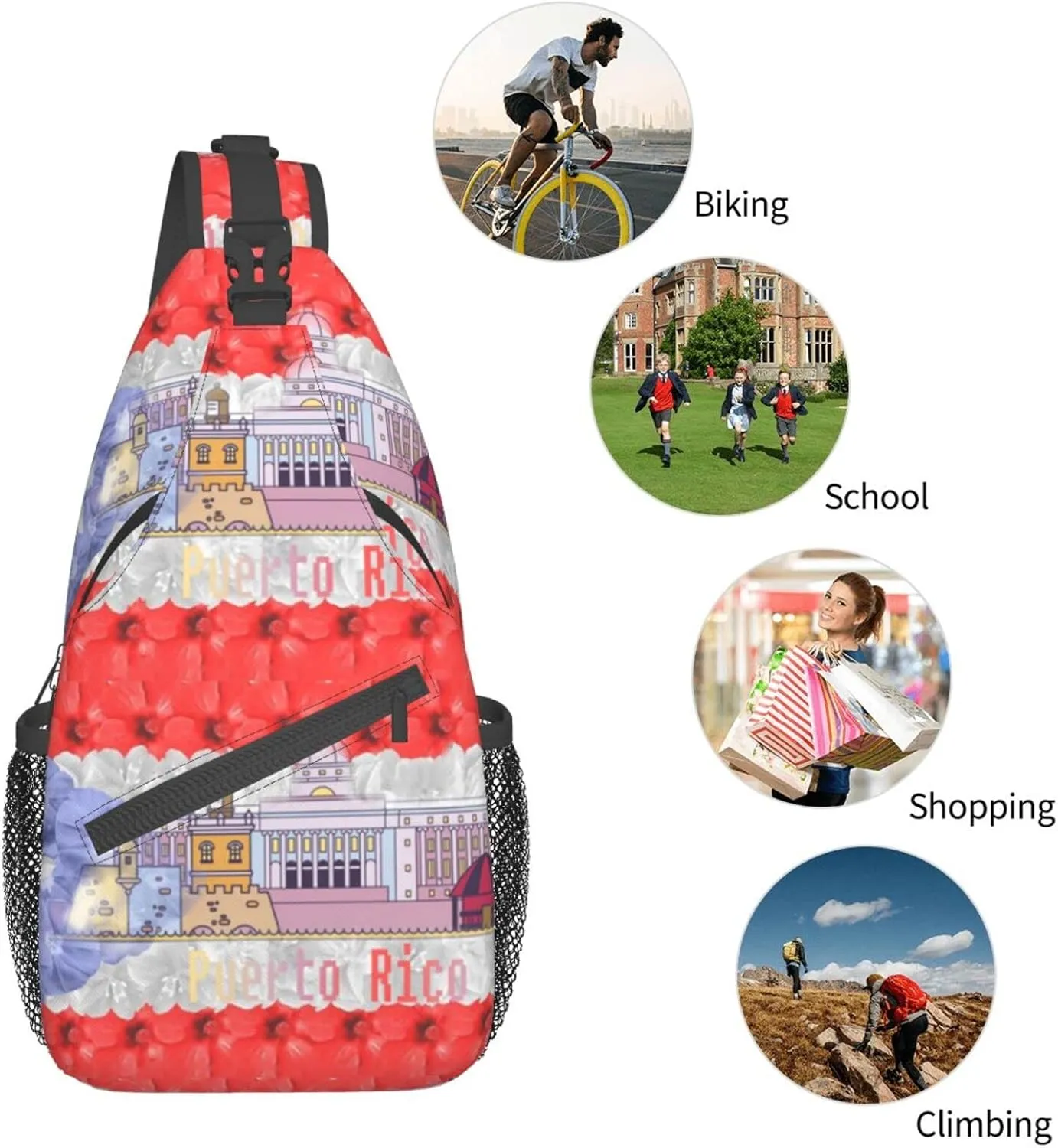 Puerto Rico Casual Daypack Bag Puerto Shoulder Bag Chest Bags Picnic Crossbody Bag Travel Hiking