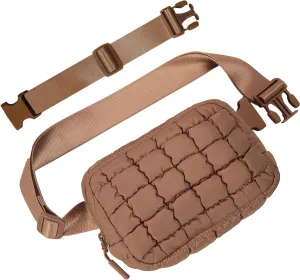 Puffer Crossbody Bag for Women – Plus Size Friendly Belt Bag – Quilted Fanny Pack w/Extender – Extra Long Strap 75" Fits XS-12X – Mini Puffer Bag for Travel Gym Trending Gift for Women (Caramel)