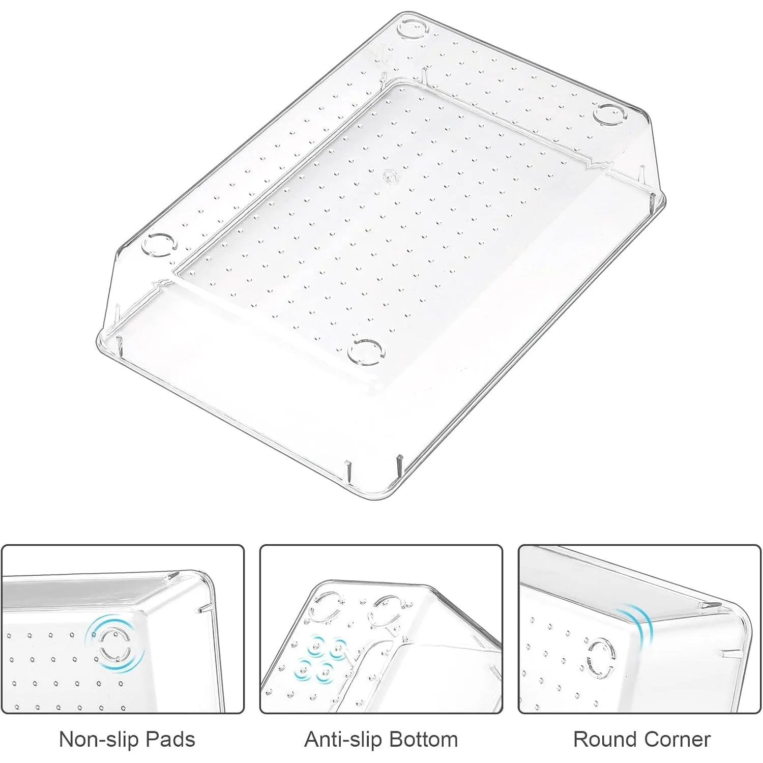 Puricon 25 Pcs Desk Drawer Organizers Trays Set Clear Plastic Storage Bins Bathroom Drawer Tray Dividers Vanity Trays Organizer for Bedroom Dresser Makeup Kitchen Utensil Office