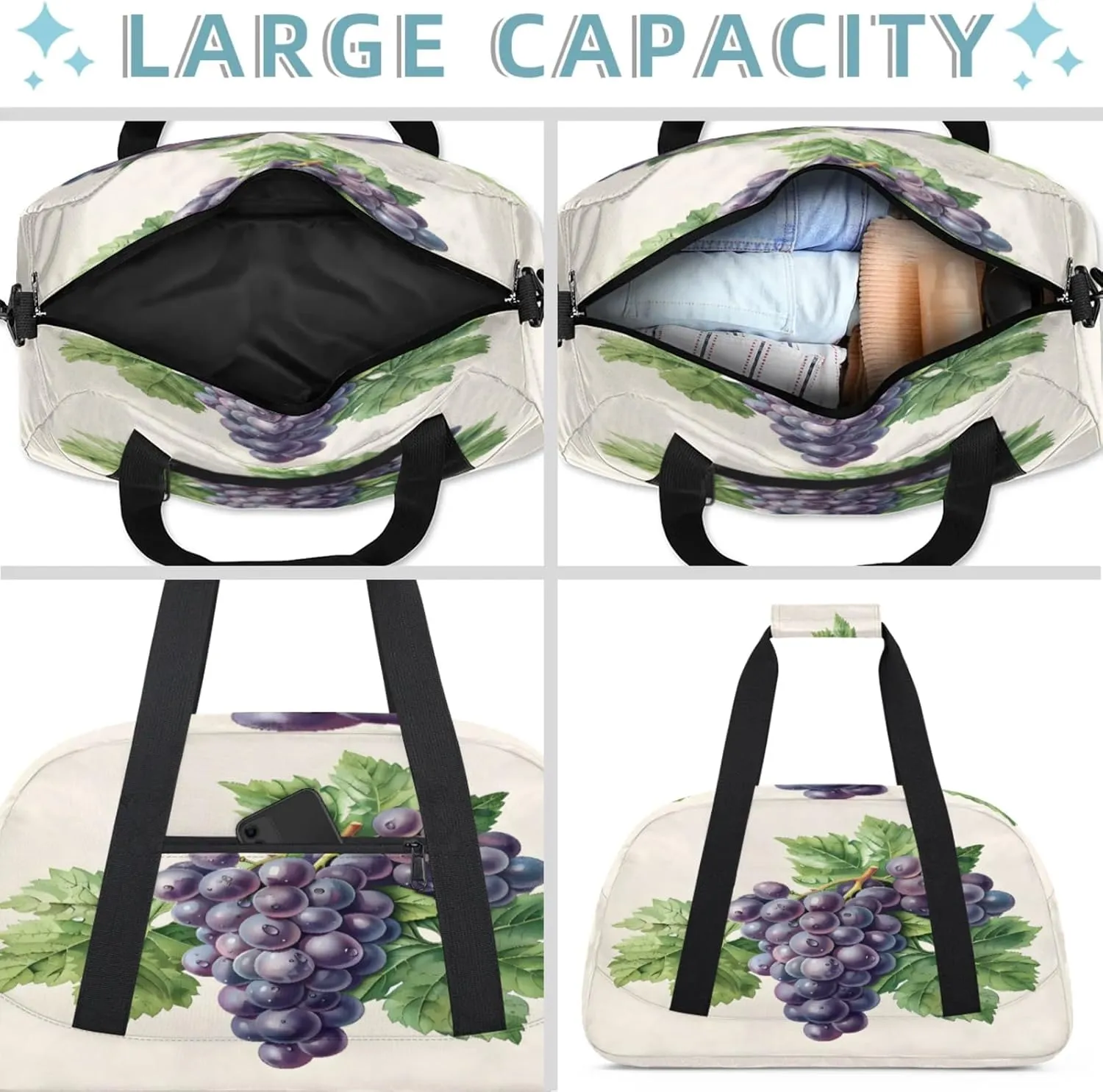Purple Grape Small Gym Bag 18 inch Carry On Duffel Bag for Weekender Travel Sports Workout Yoga Gymnastics Dance Ballet