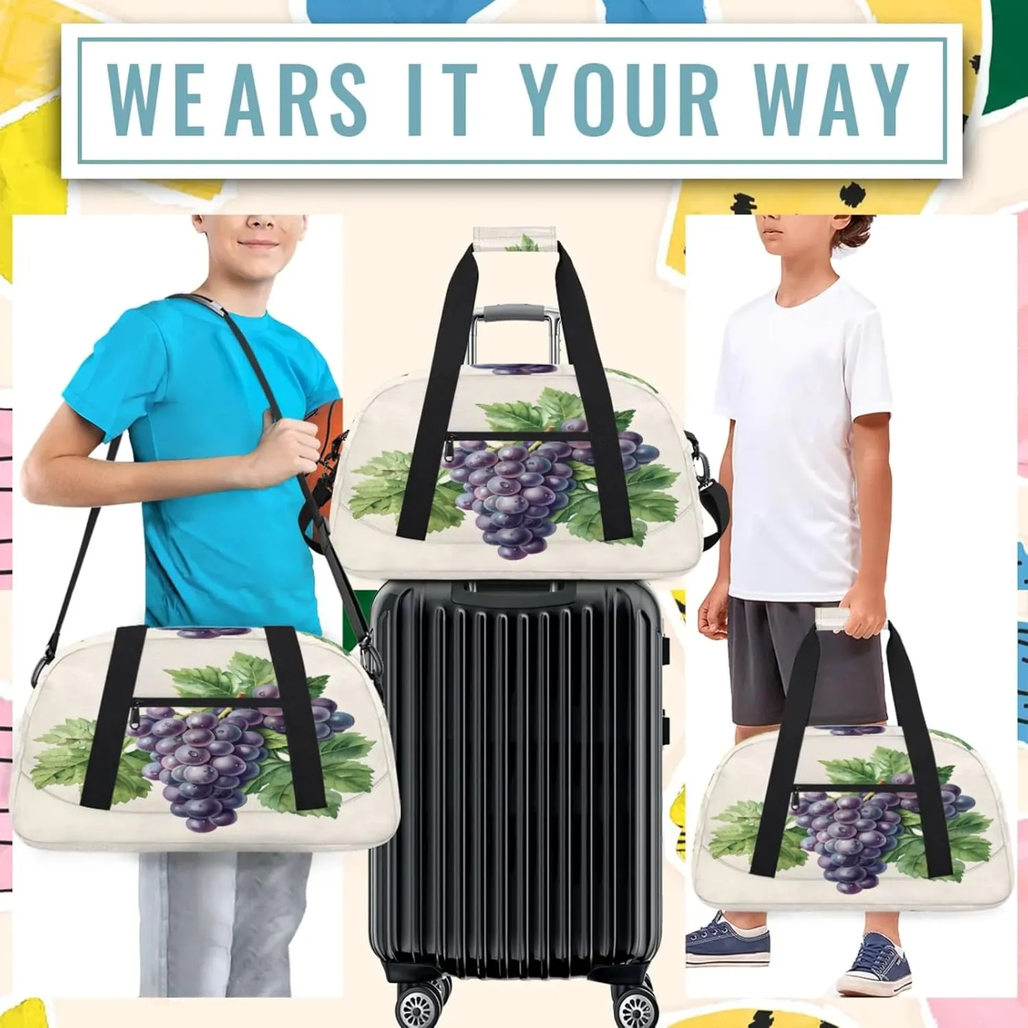 Purple Grape Small Gym Bag 18 inch Carry On Duffel Bag for Weekender Travel Sports Workout Yoga Gymnastics Dance Ballet