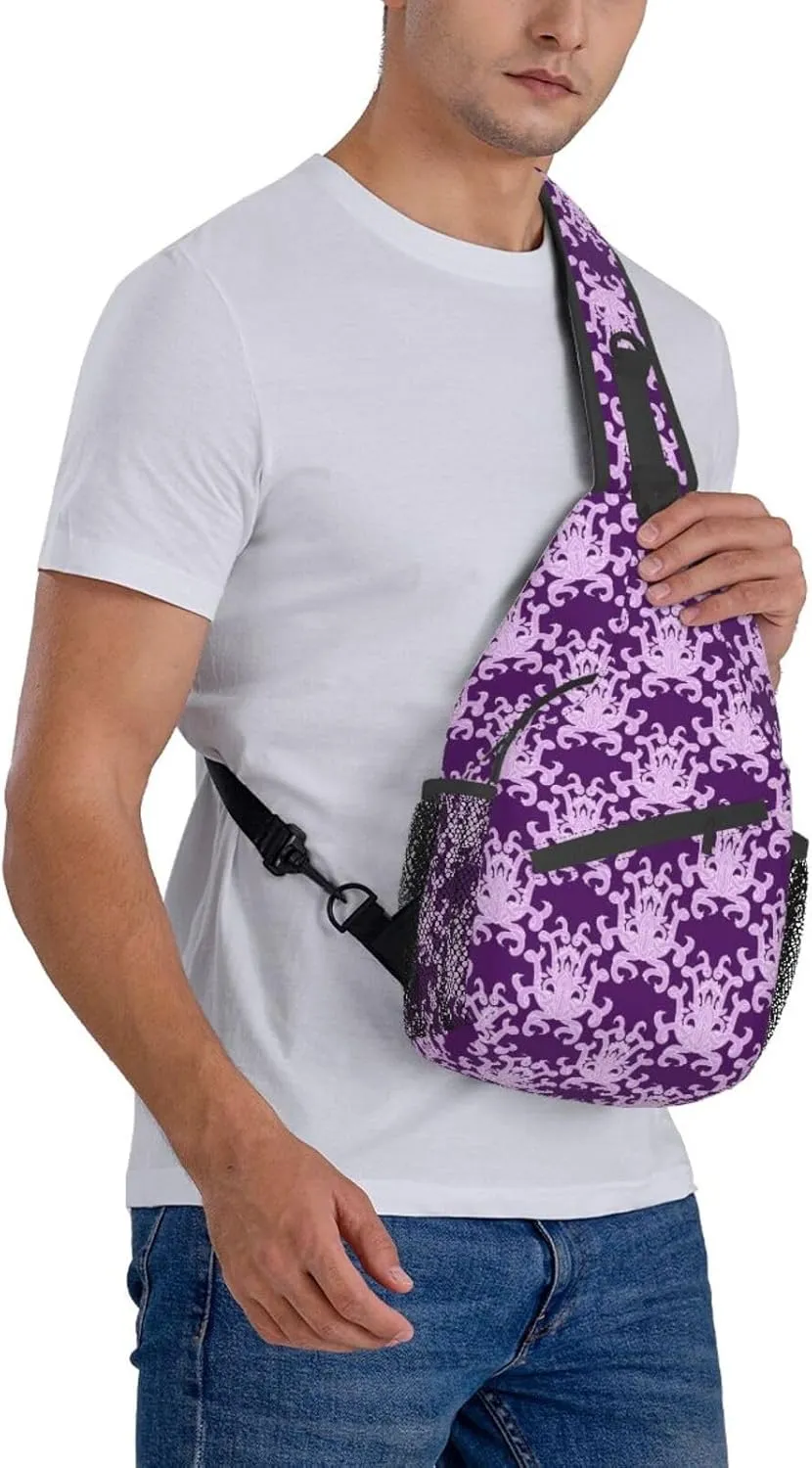 Purple Ornament Pattern Sling Backpack Chest Bag Crossbody Shoulder Bag Gym Cycling Travel Hiking Daypack For Men Women