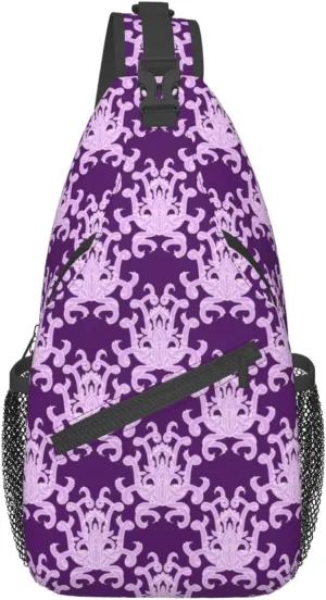 Purple Ornament Pattern Sling Backpack Chest Bag Crossbody Shoulder Bag Gym Cycling Travel Hiking Daypack For Men Women