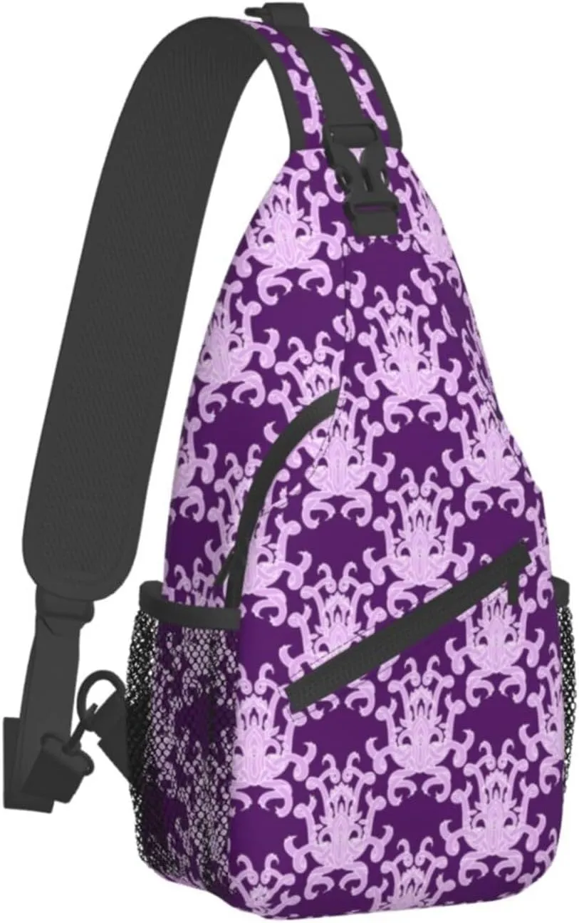 Purple Ornament Pattern Sling Backpack Chest Bag Crossbody Shoulder Bag Gym Cycling Travel Hiking Daypack For Men Women