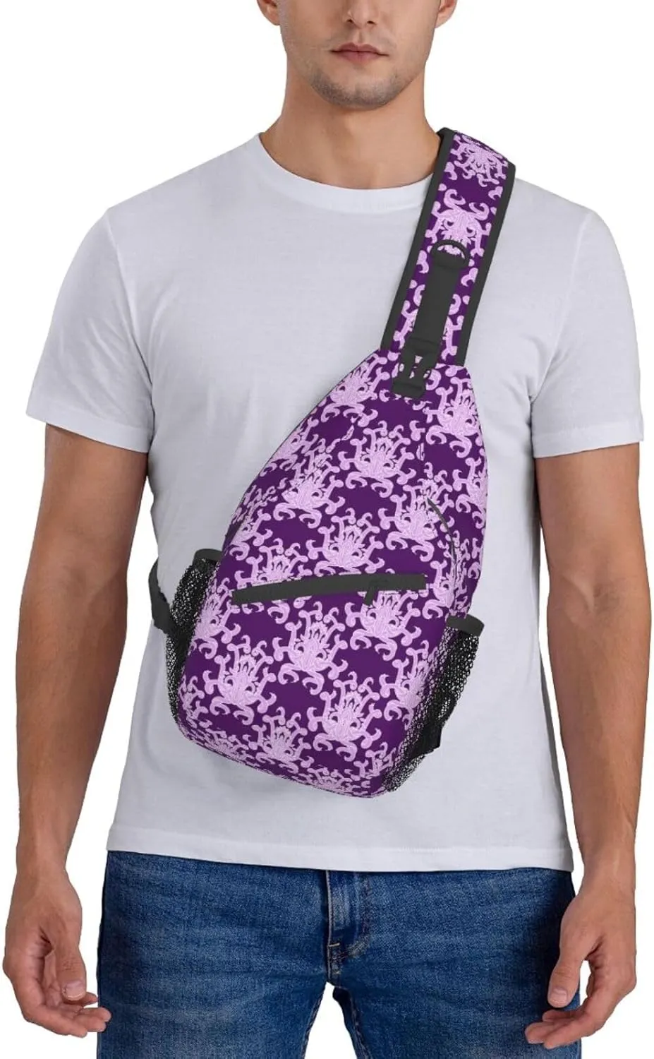 Purple Ornament Pattern Sling Backpack Chest Bag Crossbody Shoulder Bag Gym Cycling Travel Hiking Daypack For Men Women