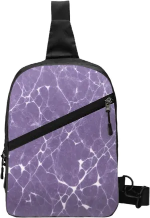 Purple White Marble Sling Bag For Women And Men Fashion Folding Chest Bag Adjustable Crossbody Travel Shoulder Bag