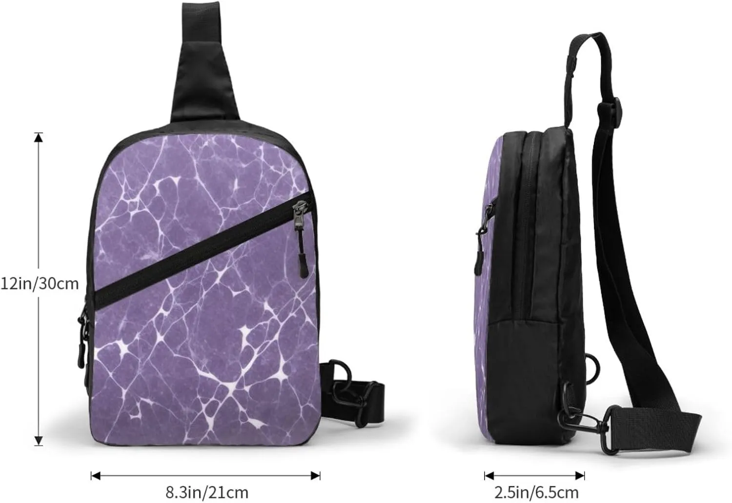 Purple White Marble Sling Bag For Women And Men Fashion Folding Chest Bag Adjustable Crossbody Travel Shoulder Bag