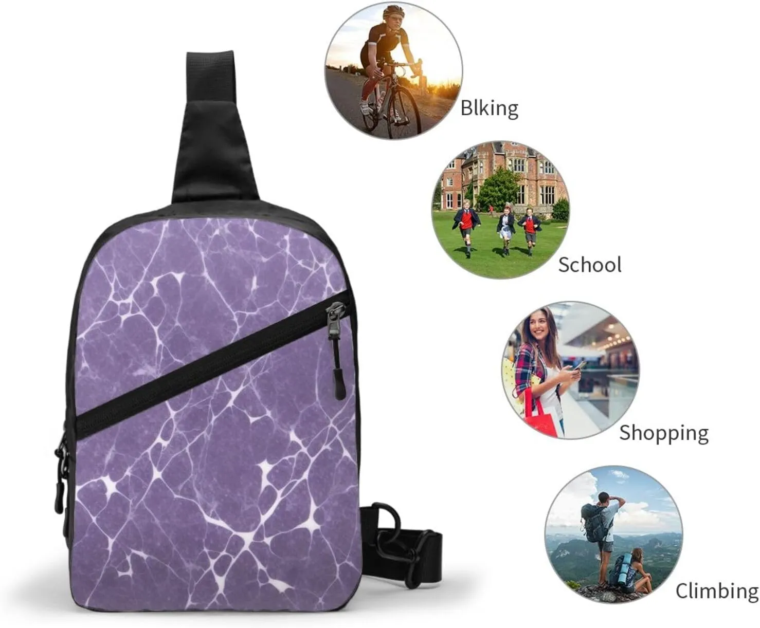 Purple White Marble Sling Bag For Women And Men Fashion Folding Chest Bag Adjustable Crossbody Travel Shoulder Bag
