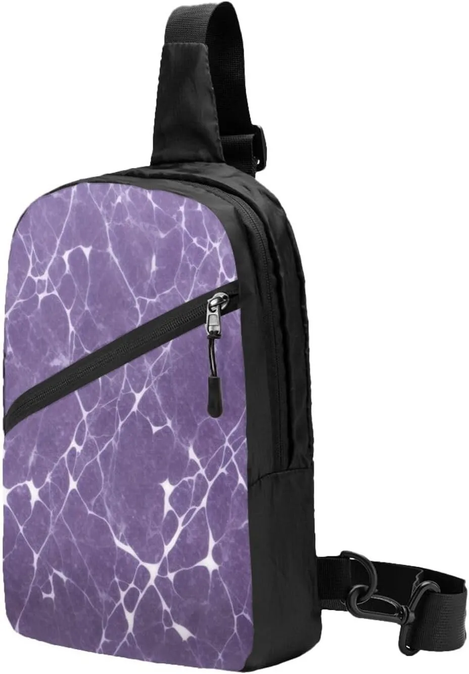 Purple White Marble Sling Bag For Women And Men Fashion Folding Chest Bag Adjustable Crossbody Travel Shoulder Bag