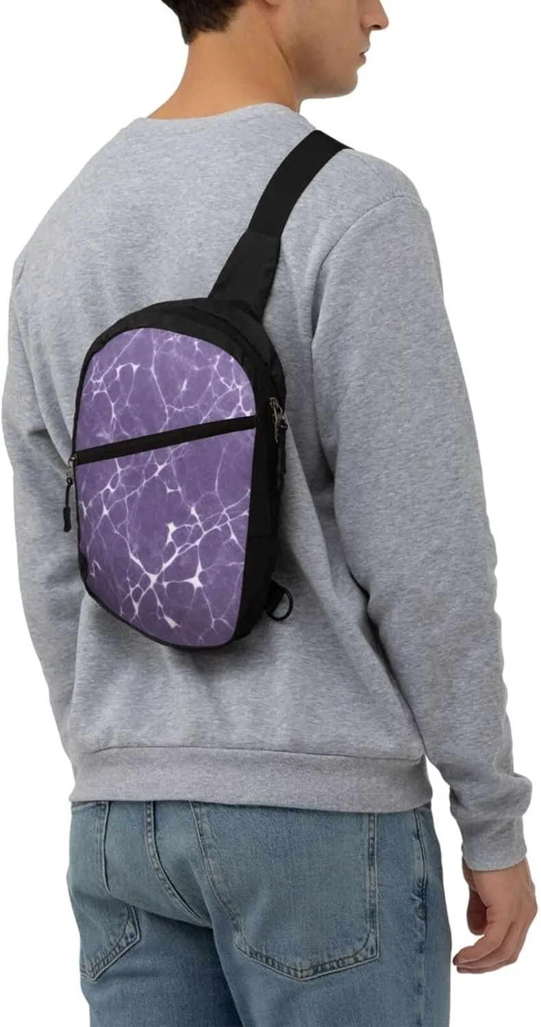 Purple White Marble Sling Bag For Women And Men Fashion Folding Chest Bag Adjustable Crossbody Travel Shoulder Bag