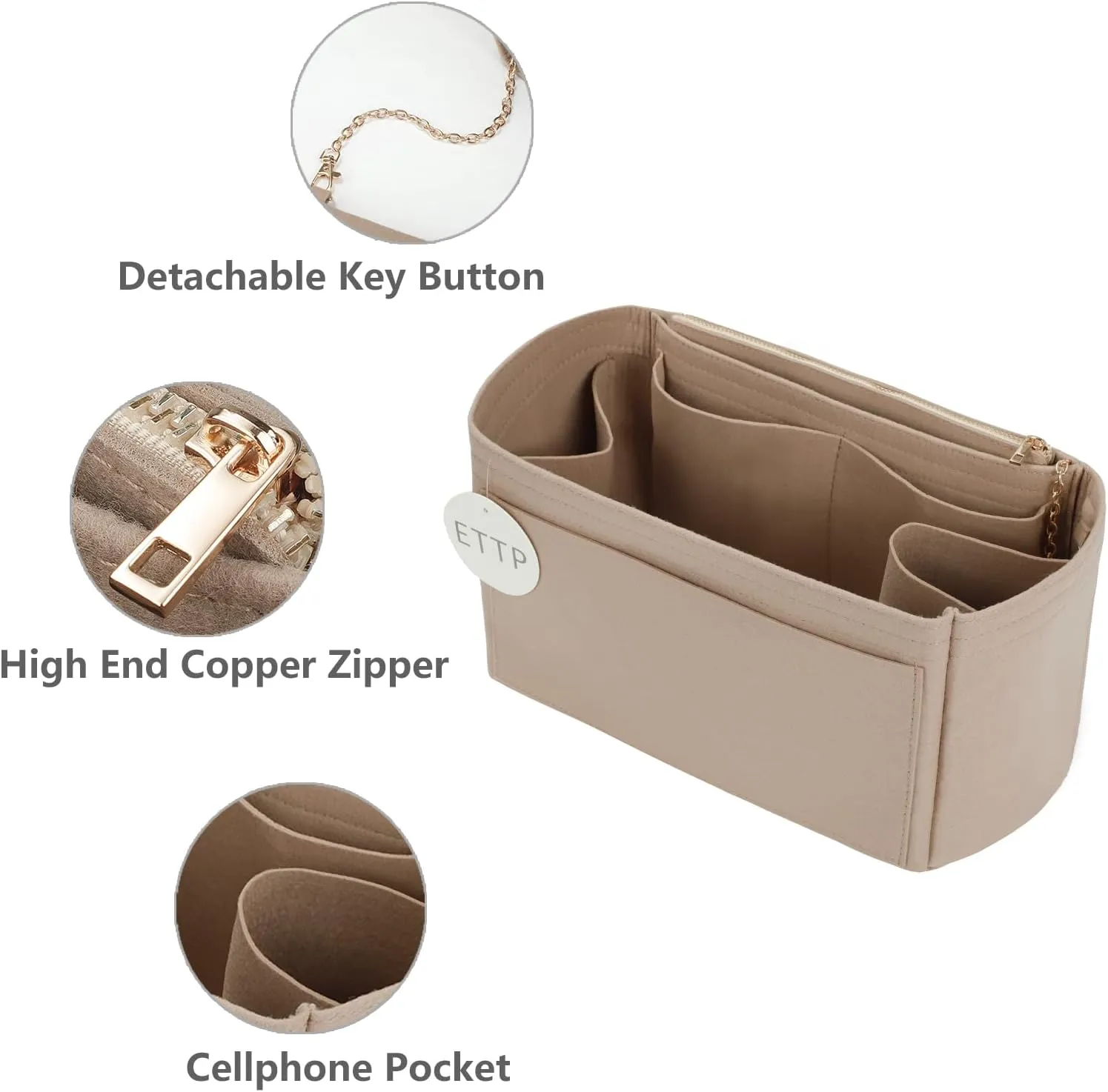 Purse Organizer Insert For Handbags, Tote Bag Organizer Insert, Handbag Organizer For Tote & Handbags, Compatible with Neverful Speedy and More (XLarge,Beige)