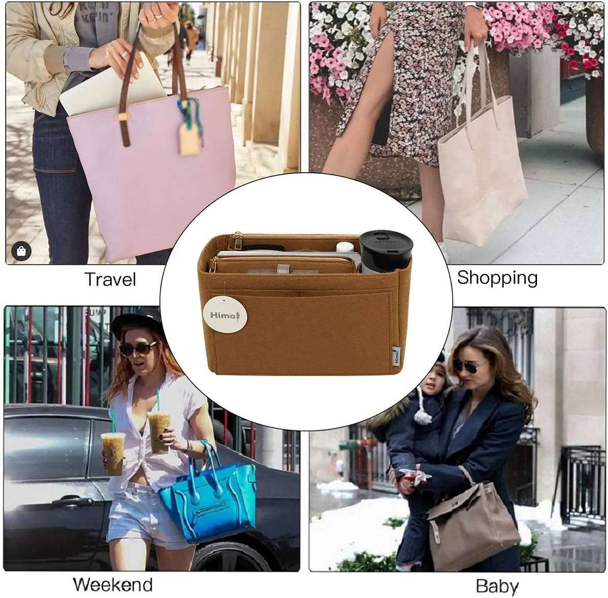 Purse Organizer Insert, Handbag Organizer, Bag in Bag Organizer, Perfect for Speedy Neverfull and More, 5 Sizes (X-Large, Lighting Coffee)