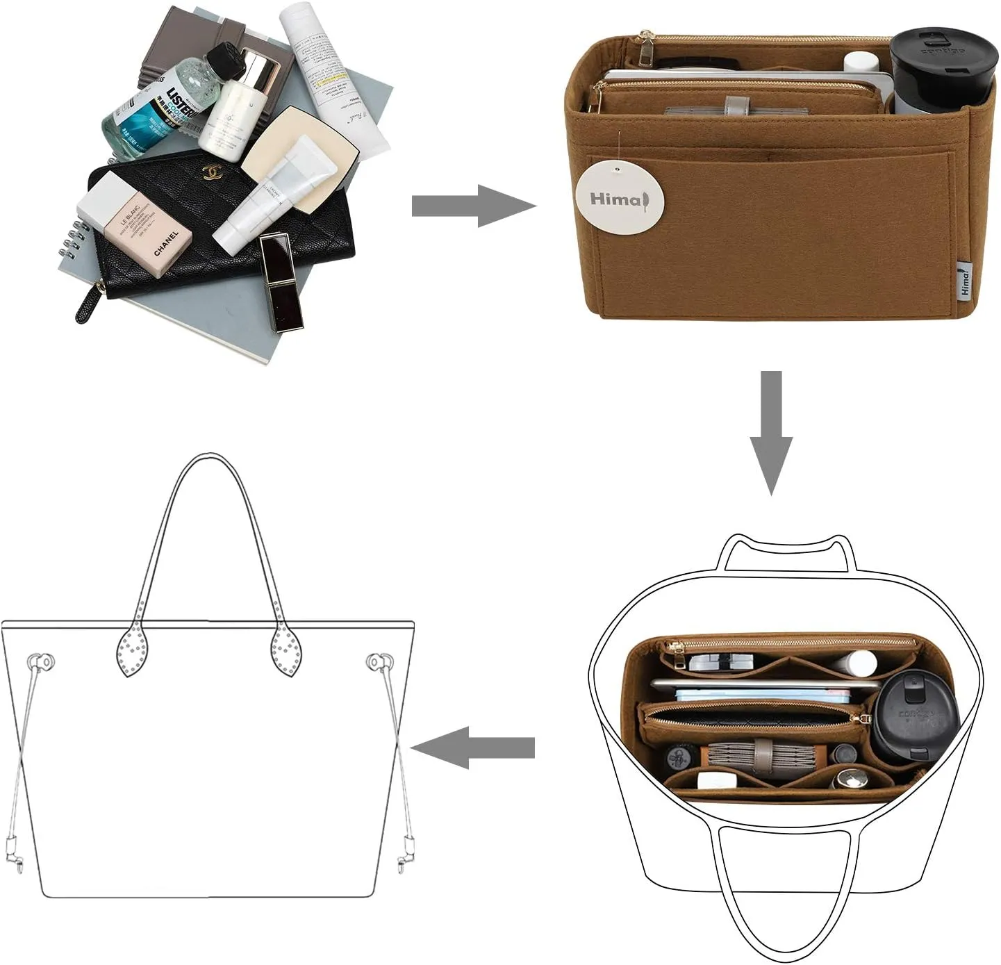 Purse Organizer Insert, Handbag Organizer, Bag in Bag Organizer, Perfect for Speedy Neverfull and More, 5 Sizes (X-Large, Lighting Coffee)