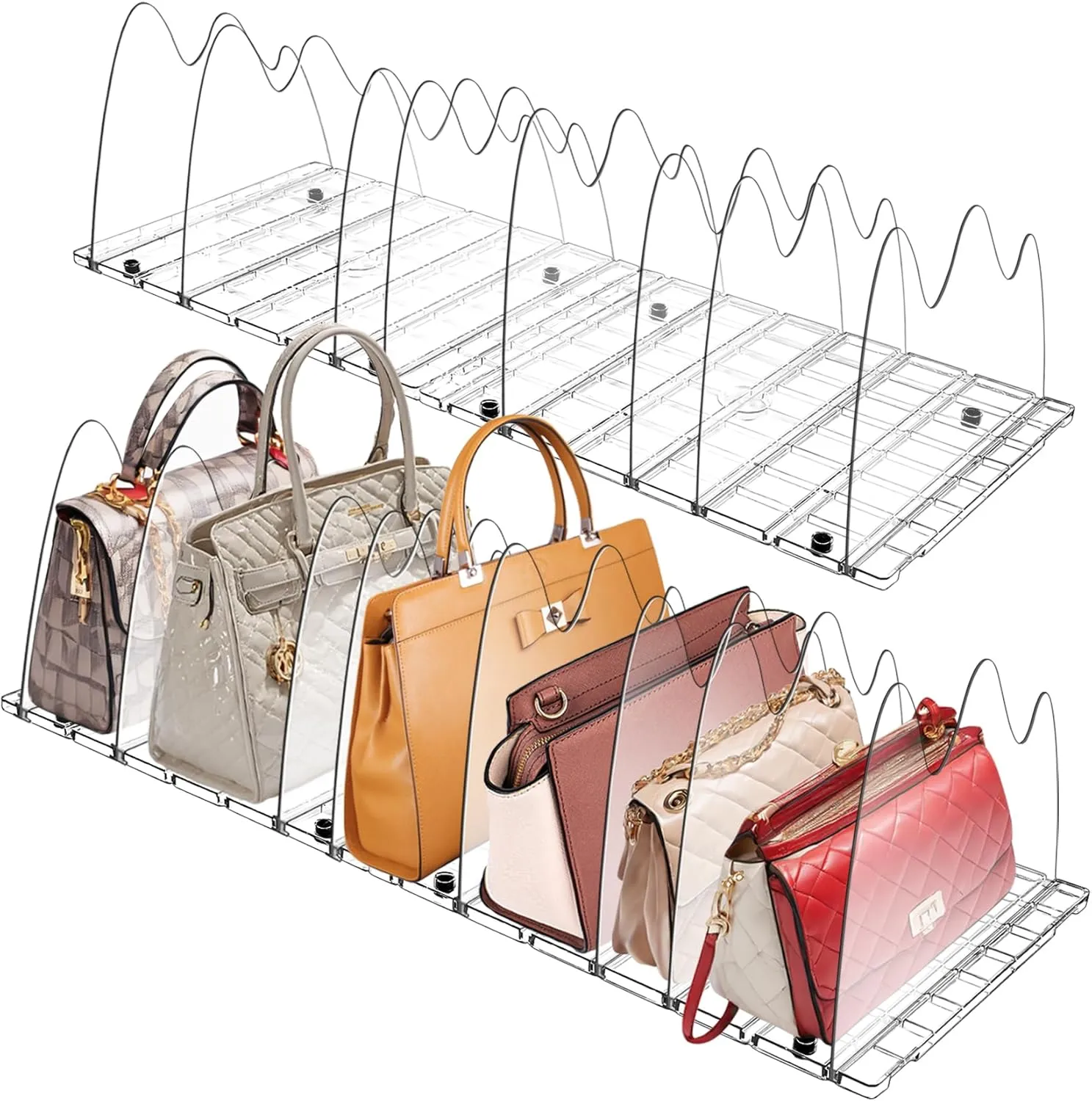 Purse Organizer With 8 Adjustable Acrylic Sections for Closet, Handbag Storage in House and Office