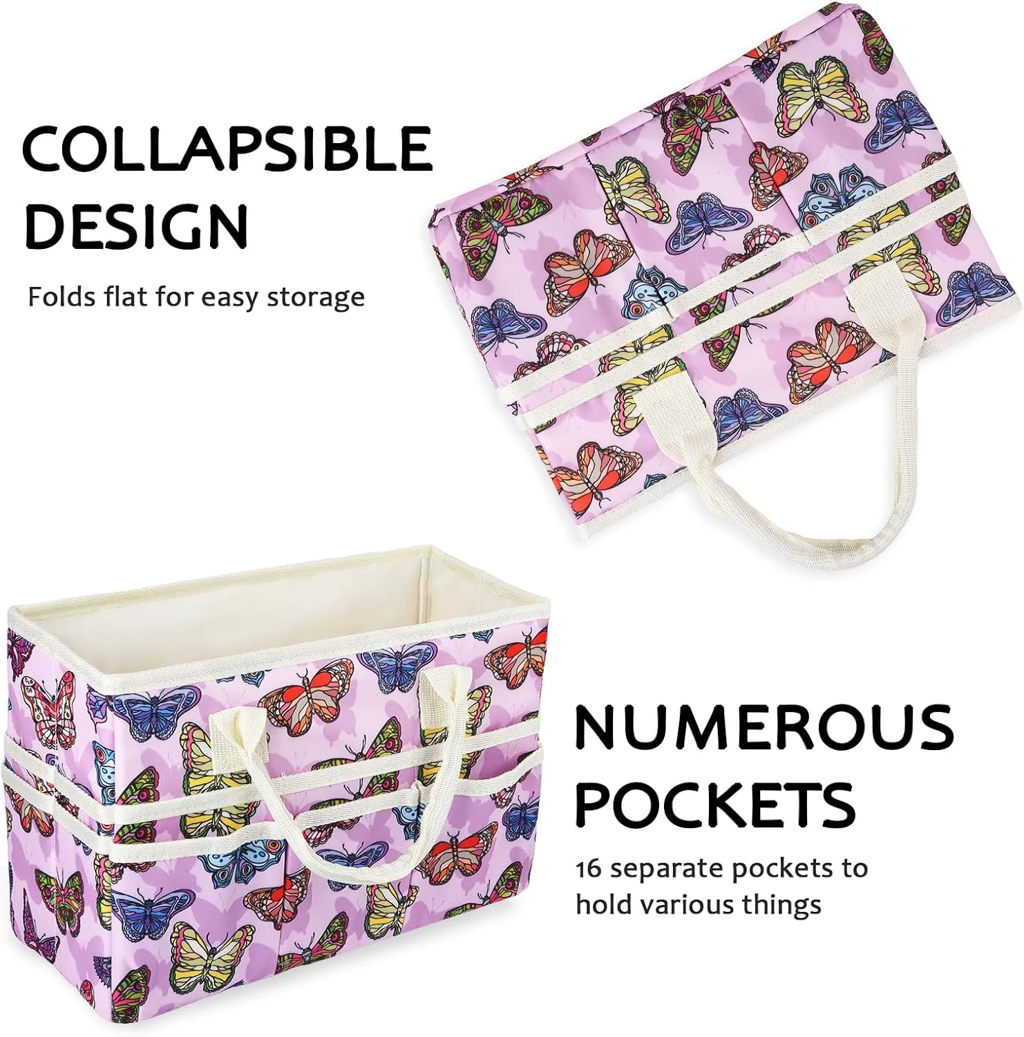 qianshan Craft Organizer Tote Bag with Multiple Pockets, Large Art Storage Caddy with Handles for Art, Craft, Sewing, Make-up，Scrapbooking, Medical, and Office Supplies Storage.Purple Butterfly