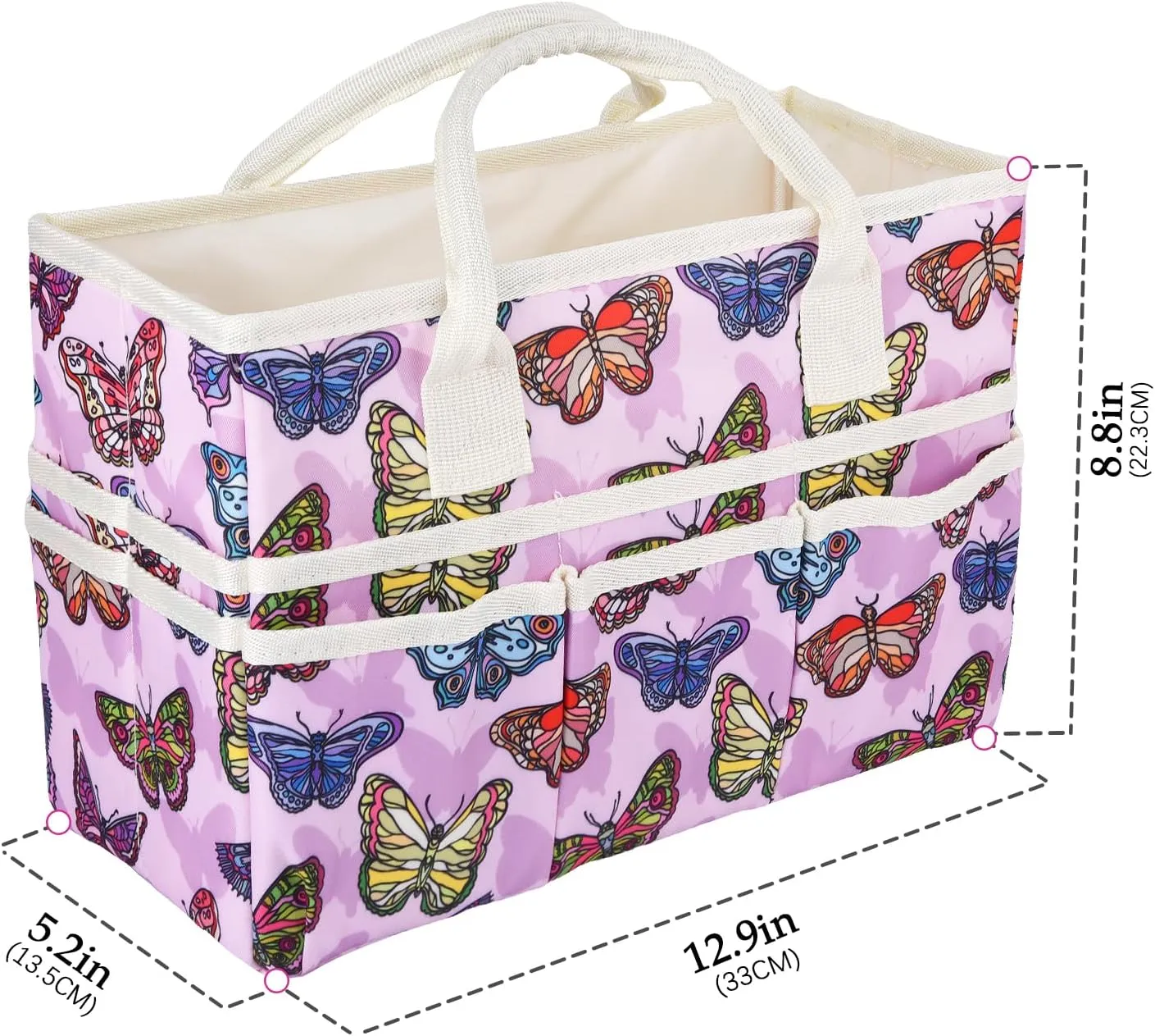 qianshan Craft Organizer Tote Bag with Multiple Pockets, Large Art Storage Caddy with Handles for Art, Craft, Sewing, Make-up，Scrapbooking, Medical, and Office Supplies Storage.Purple Butterfly
