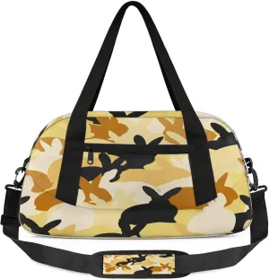 Rabbit Pattern Kids Duffel Bag Lightweight Waterproof Sports Gym Bag with Front Zipper Pocket Foldable Weekender Overnight Bag for School Practice Gymnastic Ballet