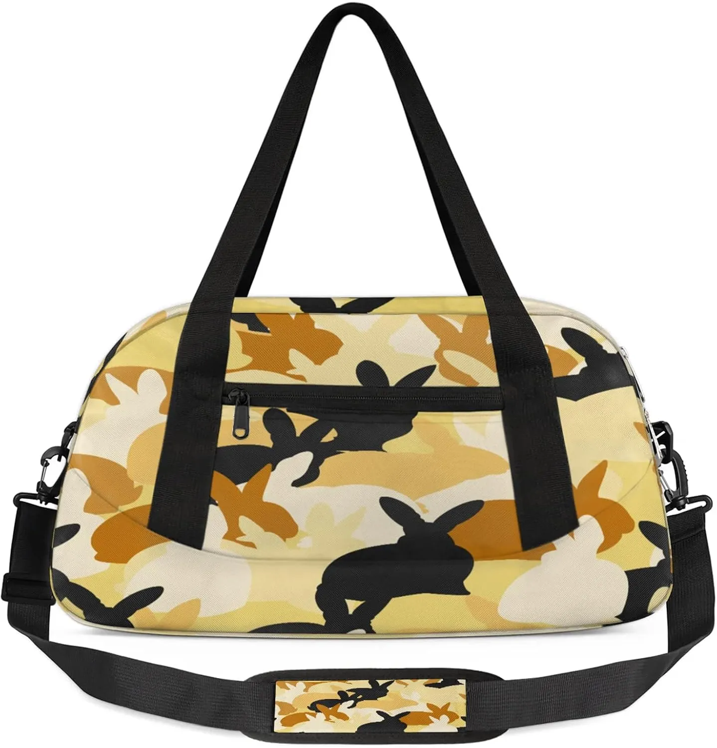 Rabbit Pattern Kids Duffel Bag Lightweight Waterproof Sports Gym Bag with Front Zipper Pocket Foldable Weekender Overnight Bag for School Practice Gymnastic Ballet