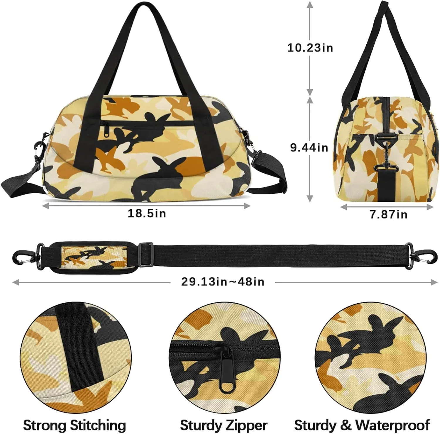 Rabbit Pattern Kids Duffel Bag Lightweight Waterproof Sports Gym Bag with Front Zipper Pocket Foldable Weekender Overnight Bag for School Practice Gymnastic Ballet