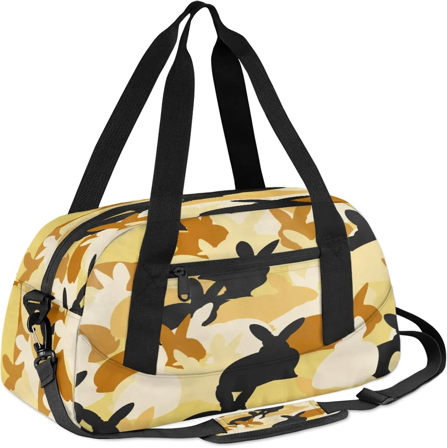 Rabbit Pattern Kids Duffel Bag Lightweight Waterproof Sports Gym Bag with Front Zipper Pocket Foldable Weekender Overnight Bag for School Practice Gymnastic Ballet