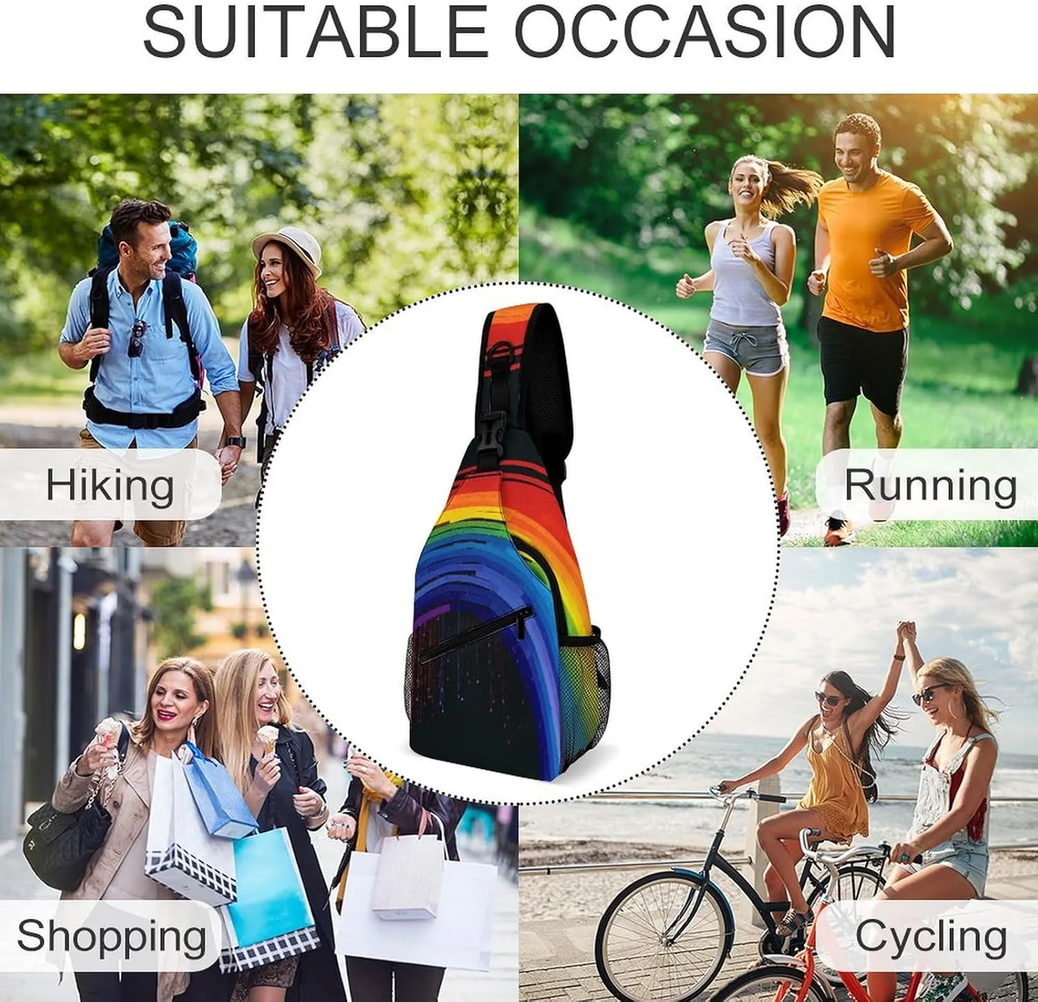 Rainbow Crossbody Bag, Sling Bag, Sling Backpack, Belt Bags for Travel Outdoors Hiking