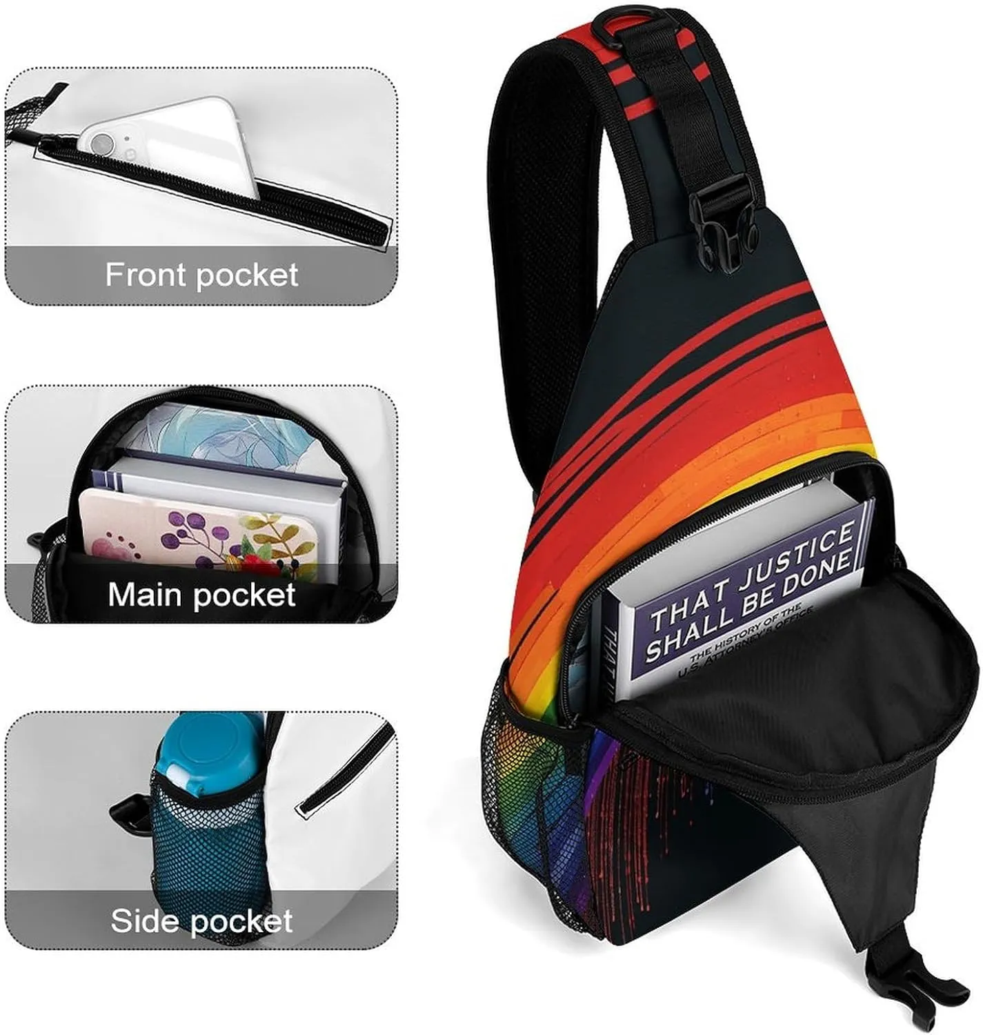 Rainbow Crossbody Bag, Sling Bag, Sling Backpack, Belt Bags for Travel Outdoors Hiking