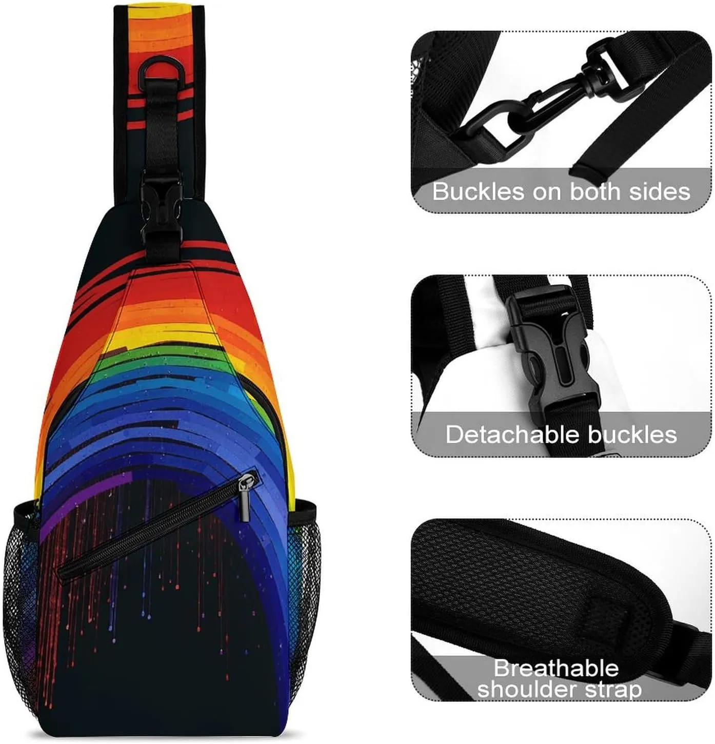 Rainbow Crossbody Bag, Sling Bag, Sling Backpack, Belt Bags for Travel Outdoors Hiking