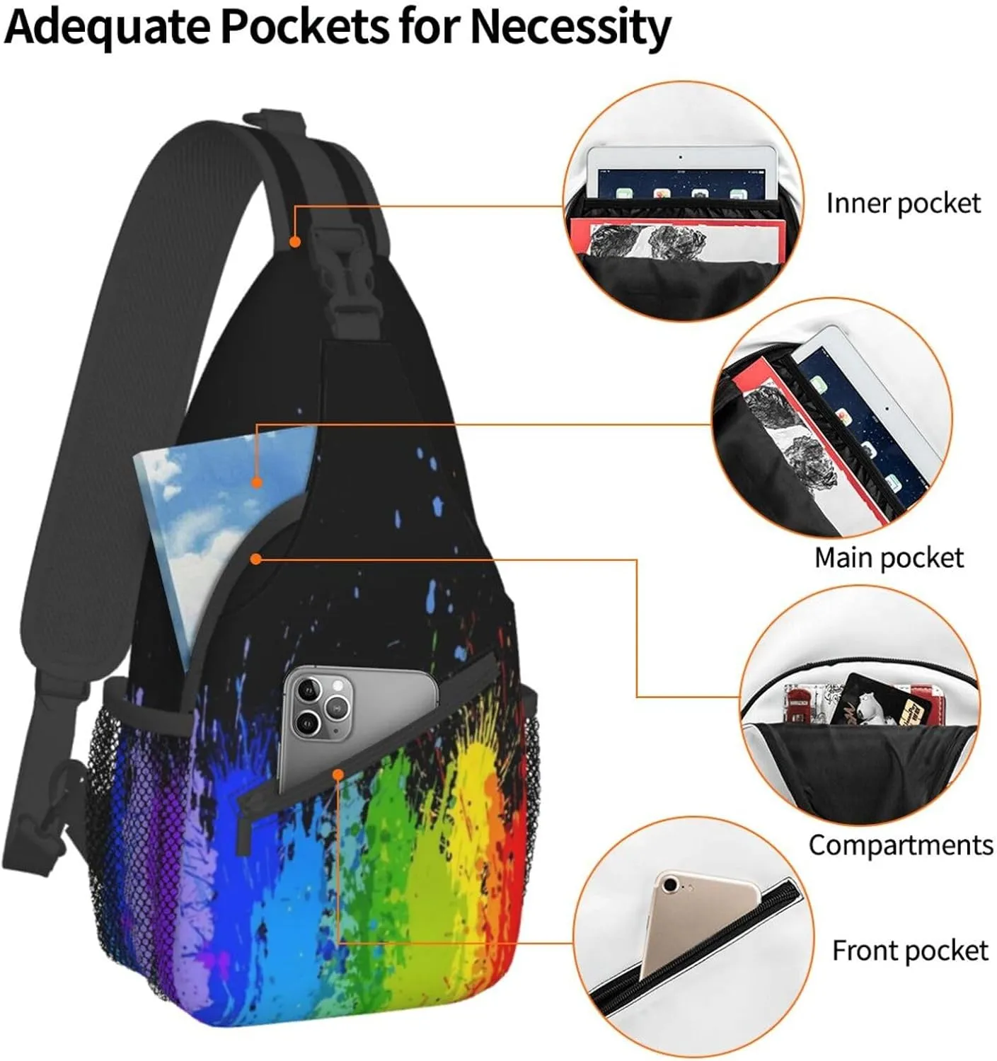 Rainbow LGBT Pride Sling Bag LGBT Crossbody Sling Backpack Multipurpose LGBT Chest Bag for Women Cycling