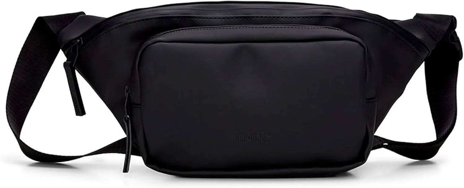 RAINS Unisex Waterproof Bum Bag - Versatile Black Crossbody, Sling, Fanny Pack for Women and Men - Ideal for Travel and Outdoor Activities, Fashion Waist Pack (Black, Regular)