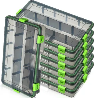 Ramede 6 Pcs Fishing Tackle Boxes Waterproof Airtight Plastic Tackle Box Organizer Transparent Fishing Tackle Storage with Adjustable Dividers for Terminal Tackle Lure Bait Hook(Large)