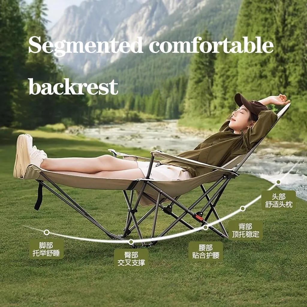 Reclining Camping Chairs with Footrest Folding Lounge Chair Support 400 LBS,Adjustable Backrest Camp Chair with Pillow Beach Chairs for Adults(Gray)