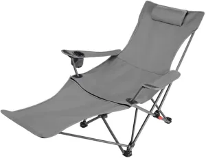 Reclining Camping Chairs with Footrest Folding Lounge Chair Support 400 LBS,Adjustable Backrest Camp Chair with Pillow Beach Chairs for Adults(Gray)