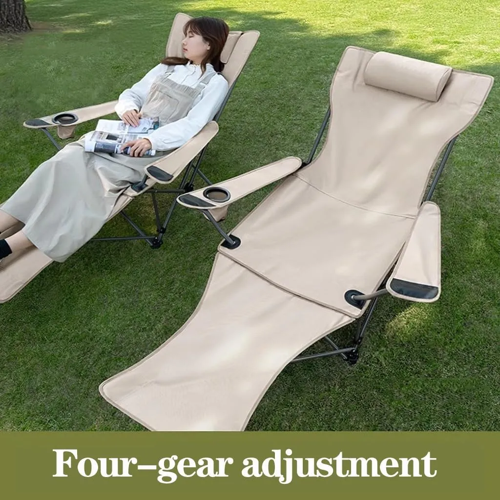 Reclining Camping Chairs with Footrest Folding Lounge Chair Support 400 LBS,Adjustable Backrest Camp Chair with Pillow Beach Chairs for Adults(Gray)