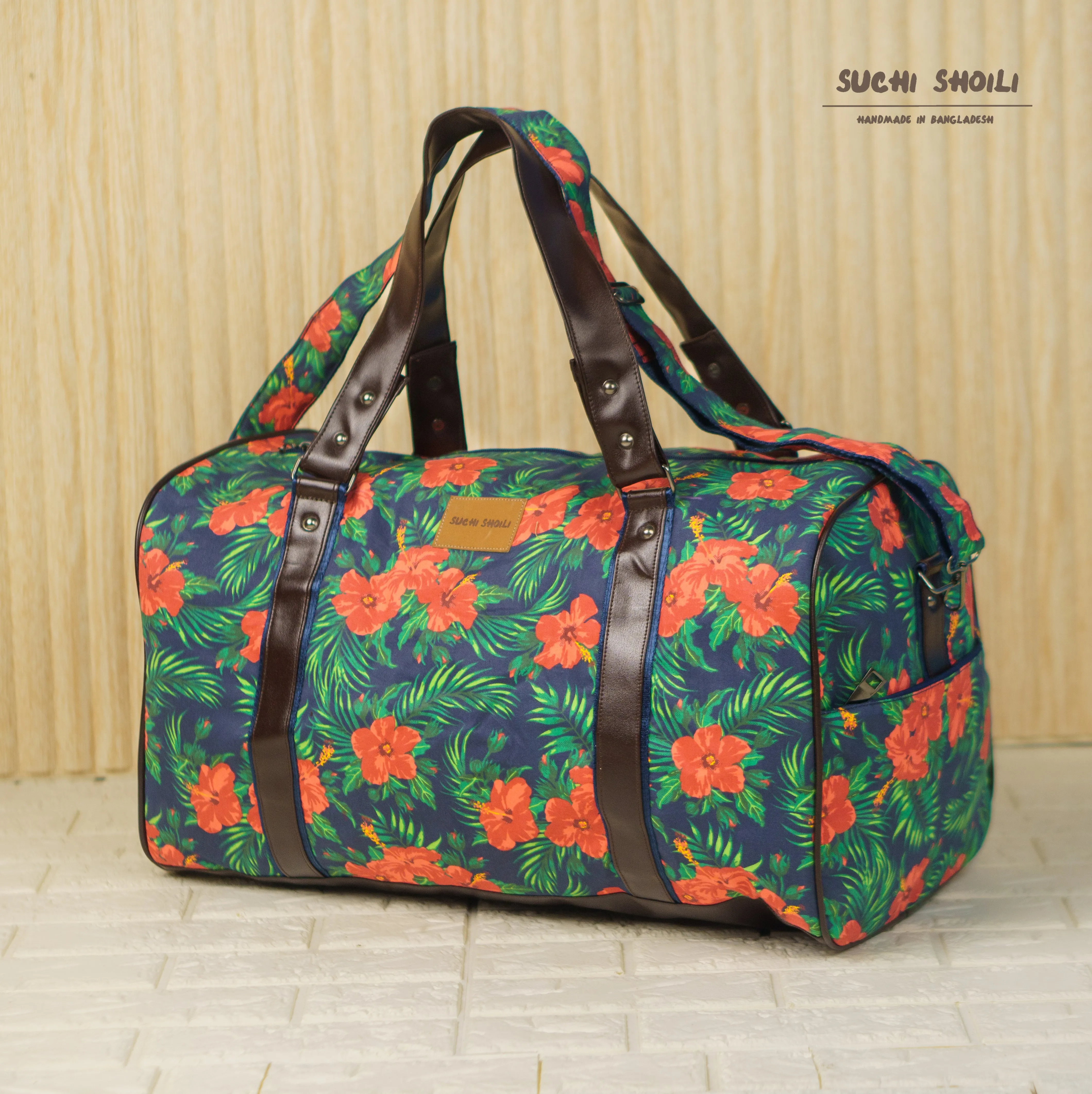 Red Hibiscus Square Duffel Bag