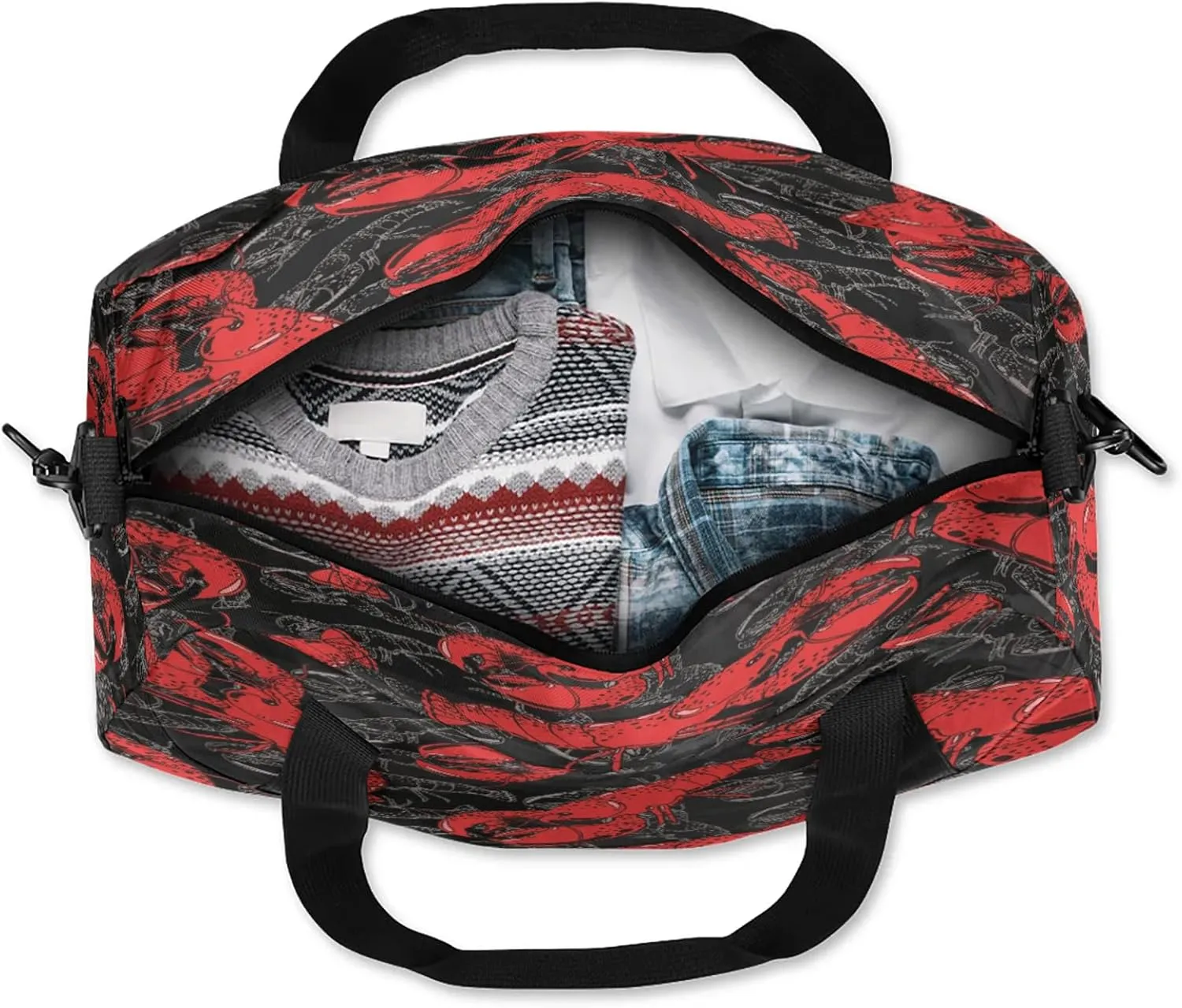 Red Lobster Kids Duffel Bag Lightweight Waterproof Sports Gym Bag with Front Zipper Pocket Foldable Weekender Overnight Bag for School Practice Gymnastic Ballet